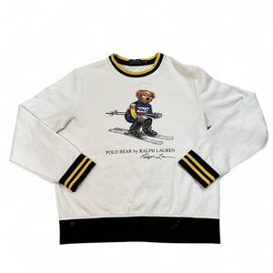 Polo Ralph Lauren Men’s Striped White Polo Ski Bear Crewneck Sweatshirt M